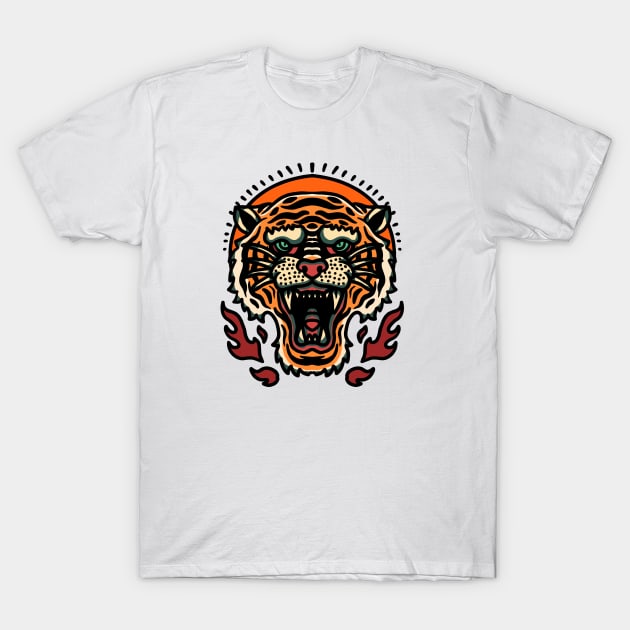 Retro Tiger Head Tattoo Design T-Shirt by SLAG_Creative